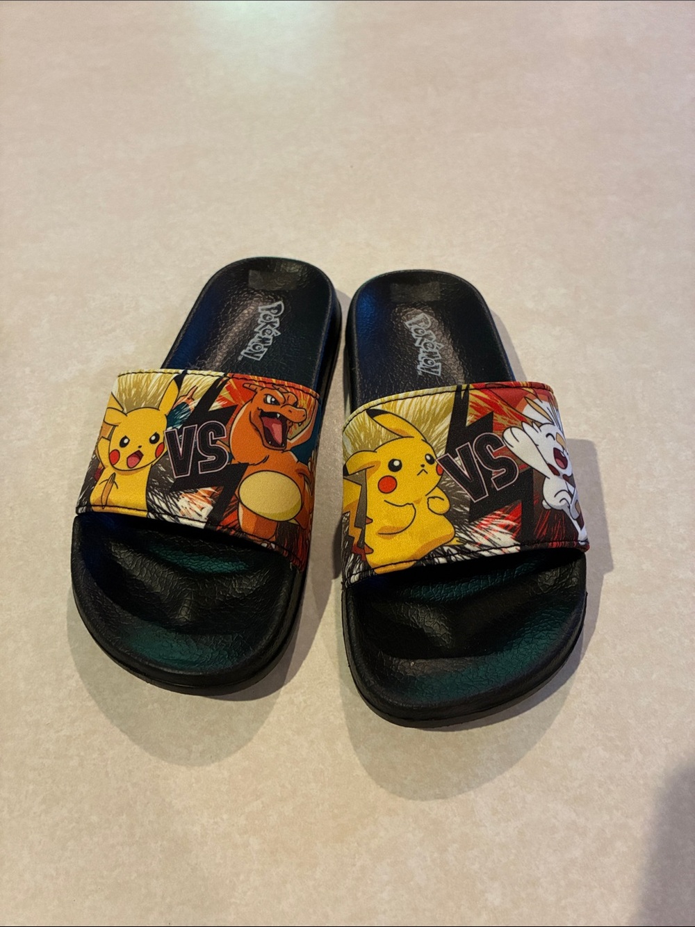 NEW Kids Black Pokemon Pikachu & Charizard Slide Sandals